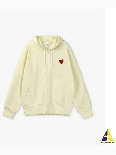 COMME DES GARCONS PLAY Red Heart Waffen Logo Zip up Hood Ivory AXT1720513 - COMME DES GARCONS PLAY - BALAAN 1