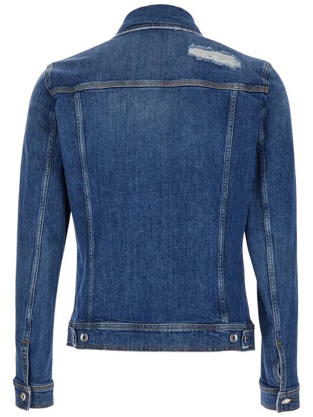 Blue Jacket With Classic Collar And Rips In Denim Stretch Man - DOLCE&GABBANA - BALAAN 2