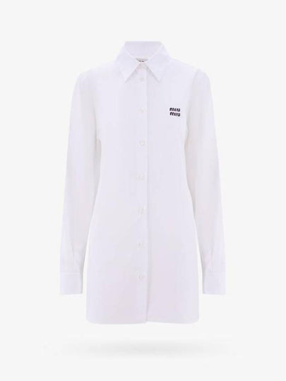 Chest Logo Populin Cotton Shirt White - MIU MIU - BALAAN 2