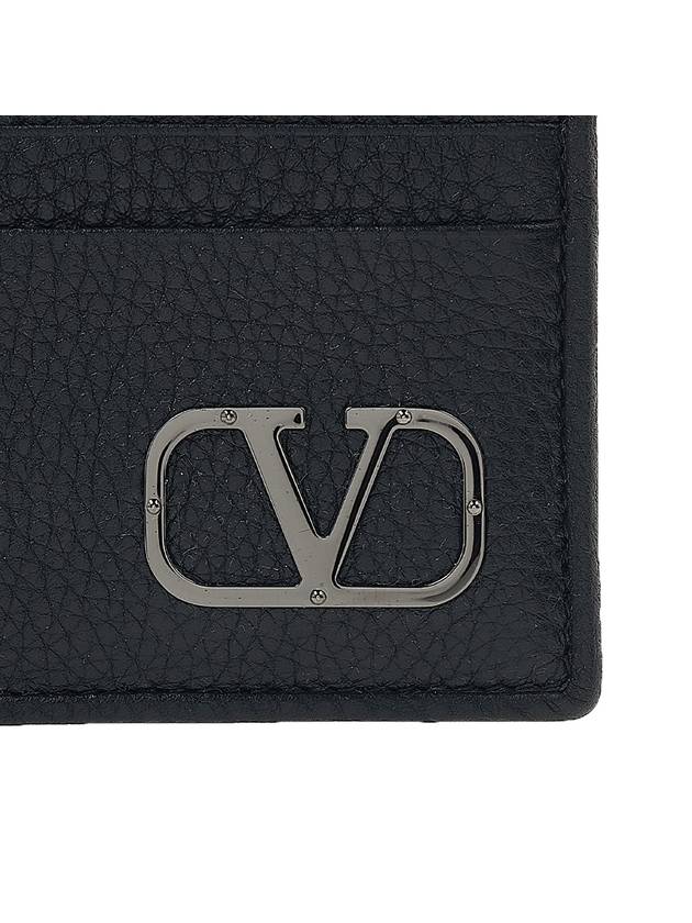 Signature V Logo Leather Card Wallet Black - VALENTINO - BALAAN 7