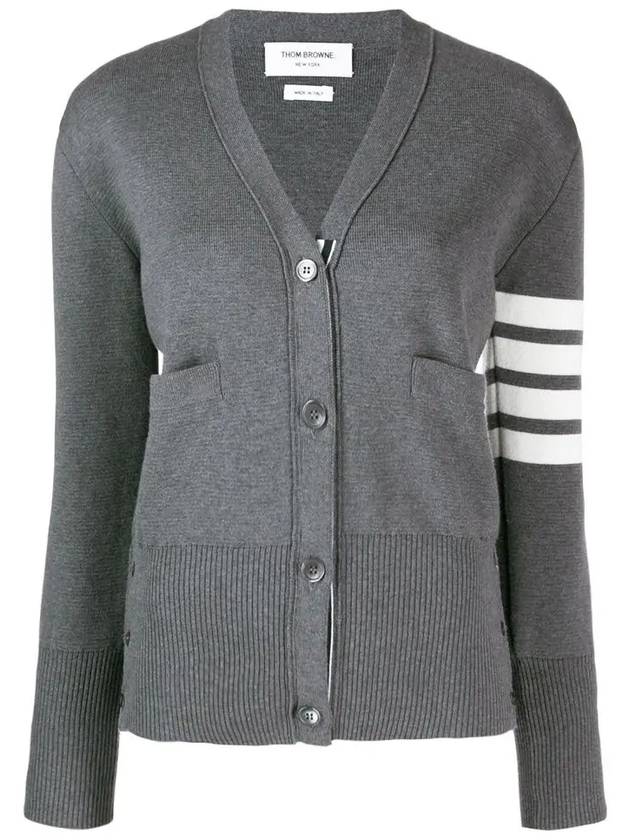 Cotton 4-Bar Milano Classic V-Neck Cardigan Medium Grey - THOM BROWNE - BALAAN 3