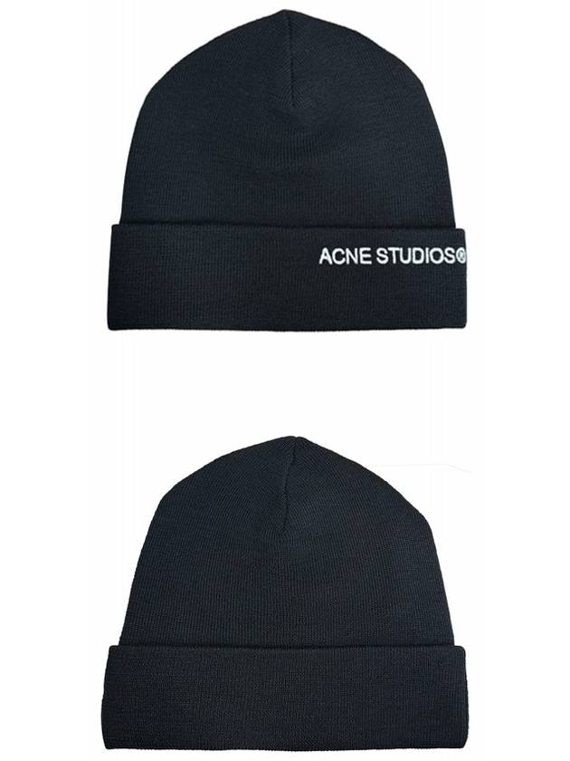 Embroidered Logo Ribbed Knit Beanie Black - ACNE STUDIOS - BALAAN 6