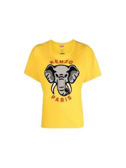 Elephant Cotton Short Sleeve T-Shirt Yellow - KENZO - BALAAN 2