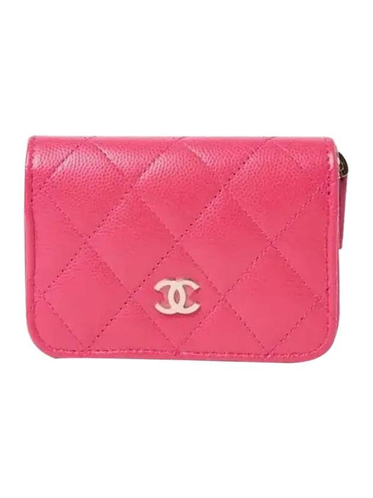 classic gold CC logo caviar zipper card wallet pink - CHANEL - BALAAN 1