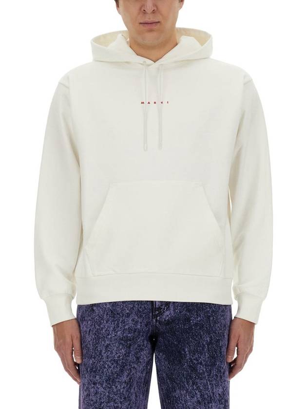 Logo Print Drawstring Hoodie White - MARNI - BALAAN 2