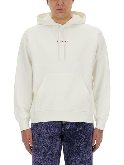 Logo Print Drawstring Hoodie White - MARNI - BALAAN 2