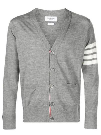 Men's Sustainable Classic Diagonal Wool Cardigan Pale Grey - THOM BROWNE - BALAAN 2