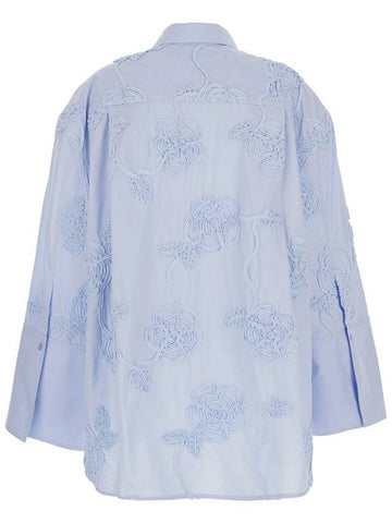 Light Blue Shirt With Classic Collar And All-Over Floral Embroidery In Cotton Woman - ROTATE - BALAAN 1