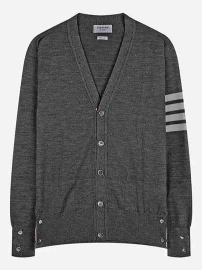 Men's Sustainable Classic Diagonal Wool Cardigan Medium Grey - THOM BROWNE - BALAAN 2