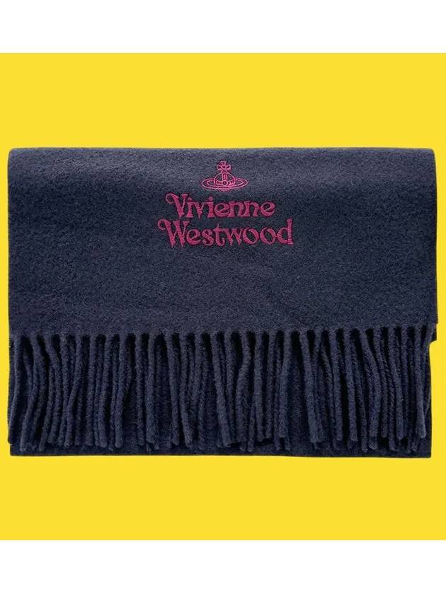 Logo Wool Fringe Muffler Navy - VIVIENNE WESTWOOD - BALAAN 9