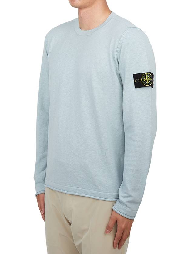 Compass Badge Ribbed Cotton Knit Top Sky Blue - STONE ISLAND - BALAAN 3