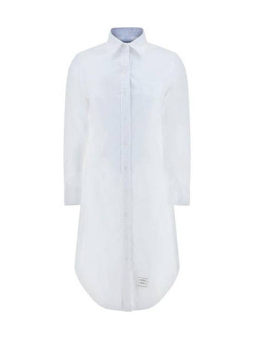 Logo Patch Cotton Midi Dress White - THOM BROWNE - BALAAN 1