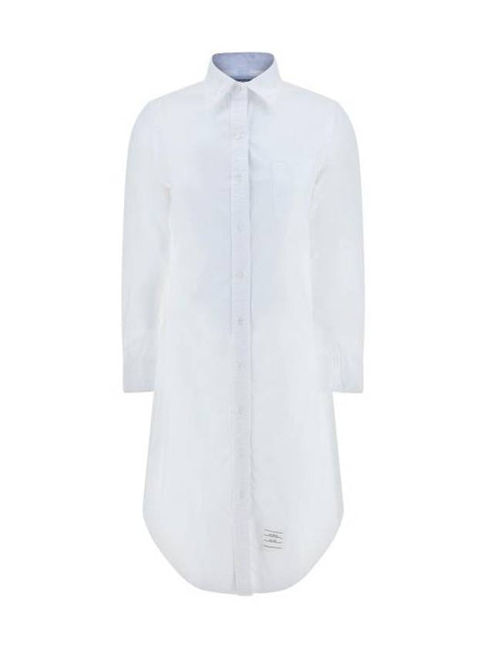 Logo Patch Cotton Midi Dress White - THOM BROWNE - BALAAN 1