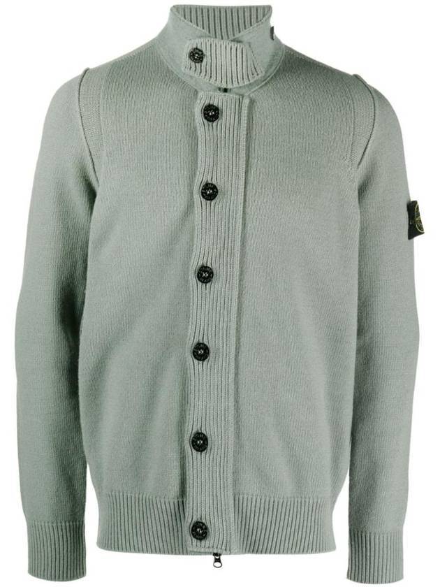 Lambswool Knit Cardigan Green - STONE ISLAND - BALAAN 1