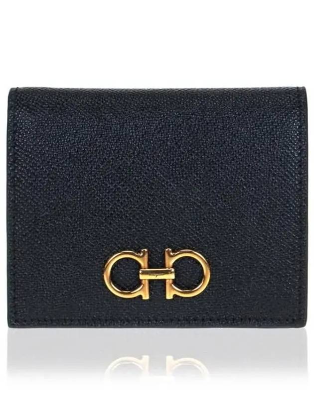 Gancini Compact Half Wallet Black - SALVATORE FERRAGAMO - BALAAN 2