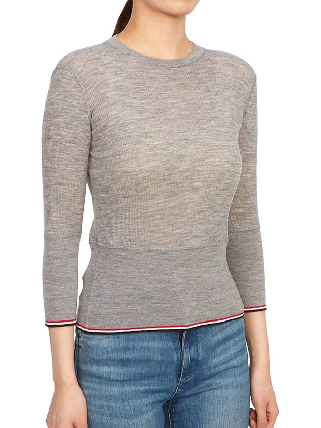 Women's Wool Rib 3/4 Sleeve Crew Neck Pullover Knit Top Light Gray - THOM BROWNE - BALAAN 4