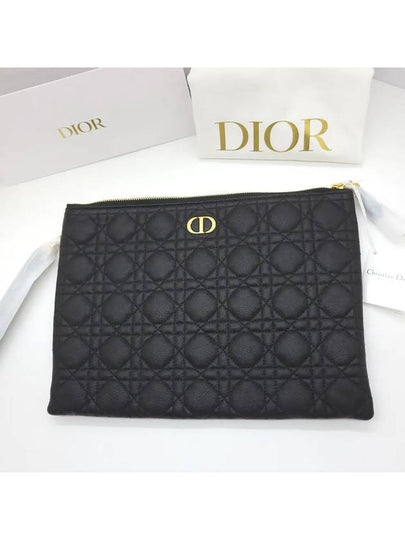 Caro Daily Supple Cannage Calfskin Large Pouch Bag Black - DIOR - BALAAN 2