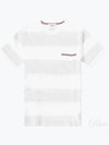 Men's Rugby Striped Pick Pocket Short Sleeve T-Shirt Pale Grey White - THOM BROWNE - BALAAN 2