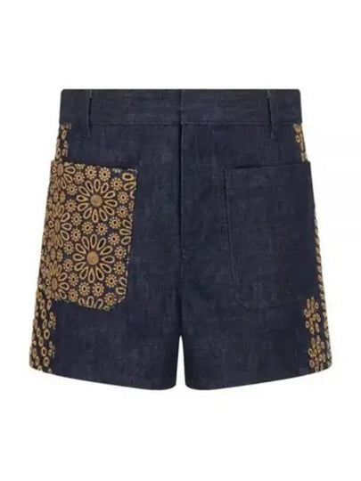 Flower Embroidered Cotton Denim Shorts Blue - DIOR - BALAAN 2