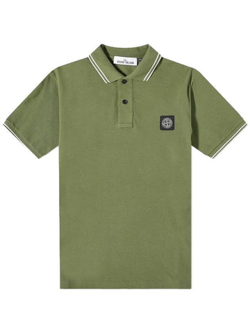 Men's Embroidered Logo Stretch Cotton Polo Shirt Green - STONE ISLAND - BALAAN 1