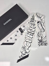 CC Logo Lettering Silk Twilly Petite Scarf Slim Bandeau White Black AAA190 - CHANEL - BALAAN 6