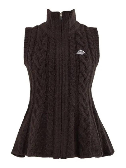 Women s Golf Wear Flower Midi Knit Zip up Vest Dark Chocolate - J JANE - BALAAN 2