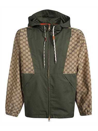 GG Cotton Canvas Zip-Up Jacket Green Beige - GUCCI - BALAAN 1