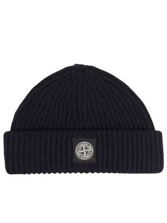 Logo Patch Rib Wool Beanie Black - STONE ISLAND - BALAAN 2