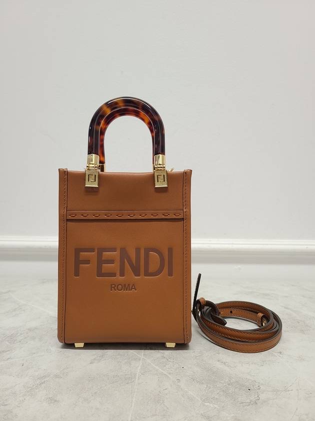 Brown Sunshine Roman Lettering Logo Mini Shopper Bag - FENDI - BALAAN 7