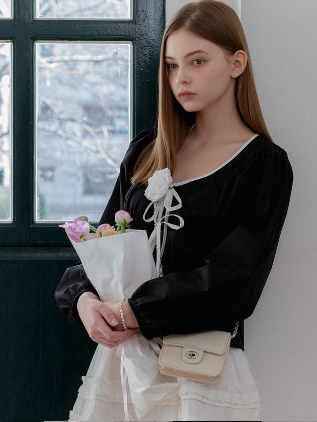 ROSE CORSAGE RIBBON BLOUSE_BLACK - ANOETIC - BALAAN 4