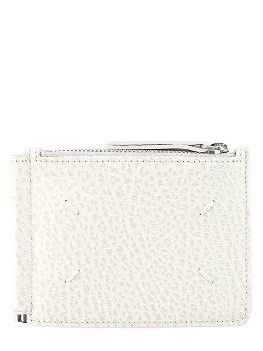 Stitched Leather Zipper Card Wallet Ivory - MAISON MARGIELA - BALAAN.