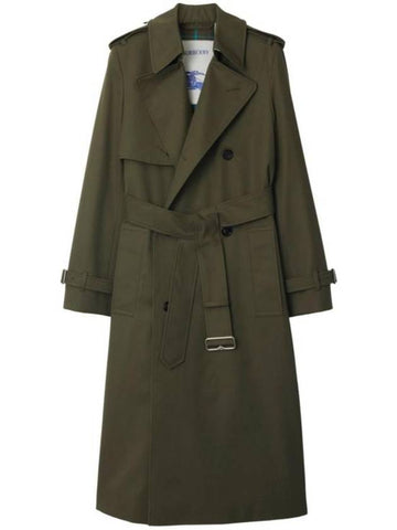 Double Breasted Long Cotton Blend Trench Coat Military - BURBERRY - BALAAN 1