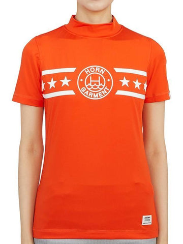 Women's Strike Mock Neck Short Sleeve T-Shirt Orange - HORN GARMENT - BALAAN 1