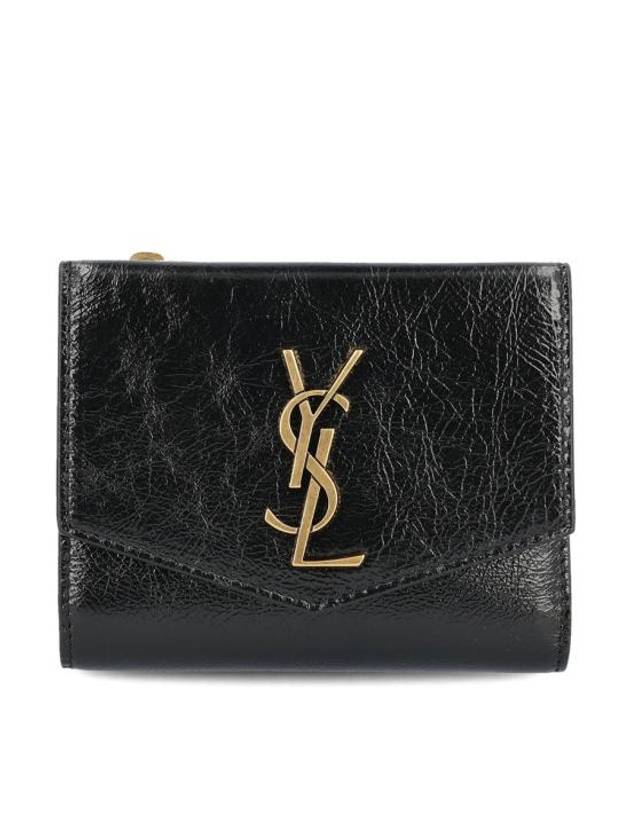 Uptown Compact Leather Wallet Black - SAINT LAURENT - BALAAN 1