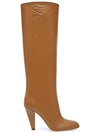 Women's Brown Karligraphy Embossed Leather Long Boots 8W8223 AGDV F1FA0 - FENDI - BALAAN 1
