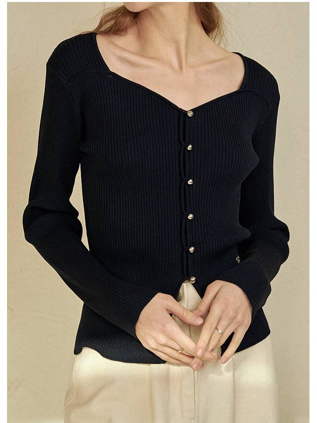 Bouquet heart neck knit navy - MICANE - BALAAN 5