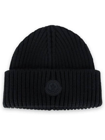 Logo Patch Wool Beanie Black 3B00030 A9538 999 - MONCLER - BALAAN 1