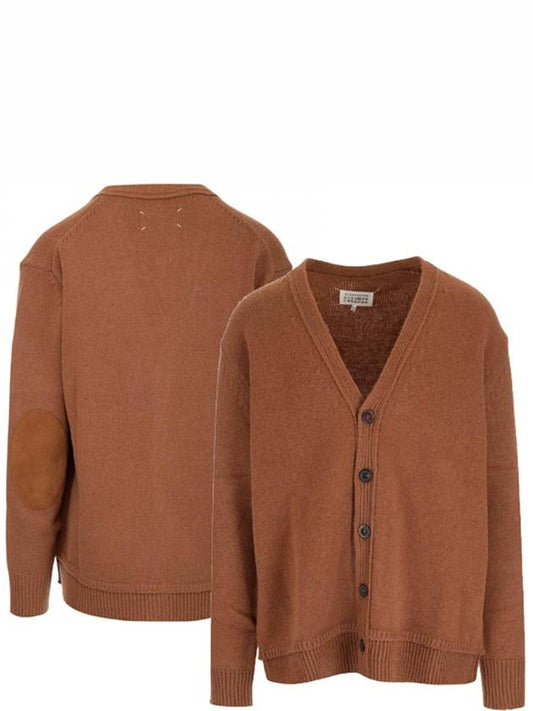 Elbow Patch V-Neck Wool Cardigan Brown - MAISON MARGIELA - BALAAN 2