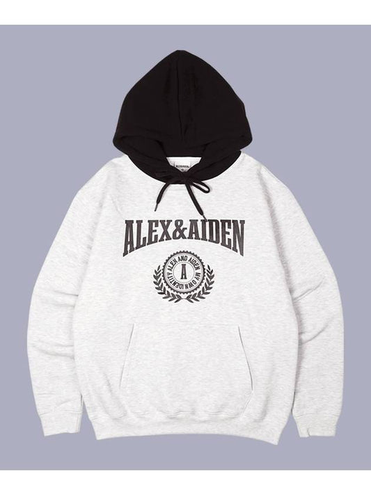 College logo color combination brushed hoodie white melange - ALEX&AIDEN - BALAAN 2