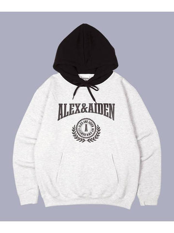 College Logo Contrast Fleece Hoodie White Melange - ALEX&AIDEN - BALAAN 1