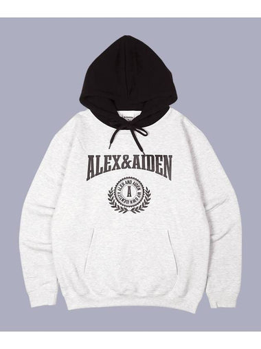 College Logo Contrast Fleece Hoodie White Melange - ALEX&AIDEN - BALAAN 1