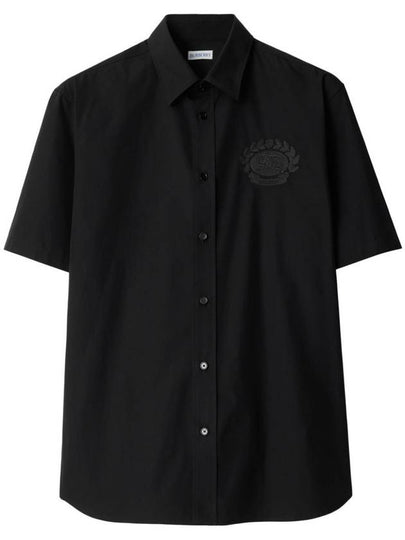 EKD Embroidered Cotton Short Sleeve Shirt Black - BURBERRY - BALAAN 2