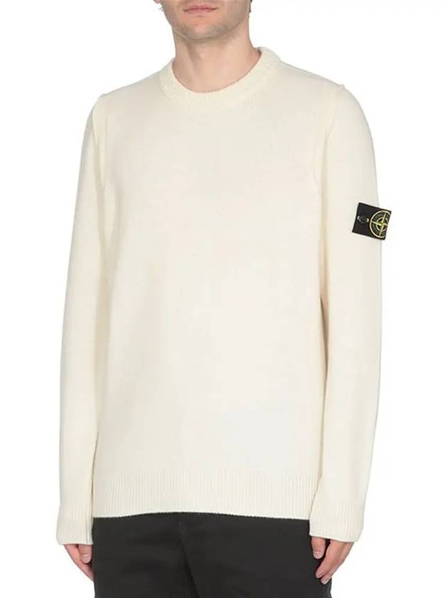 Logo Patch Lambswool Crewneck Knit Top Natural - STONE ISLAND - BALAAN 2