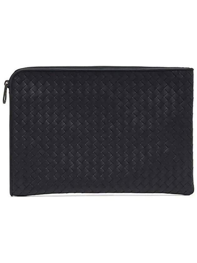 Intrecciato Weaving Zipper Medium Clutch Bag Midnight Blue - BOTTEGA VENETA - BALAAN 5