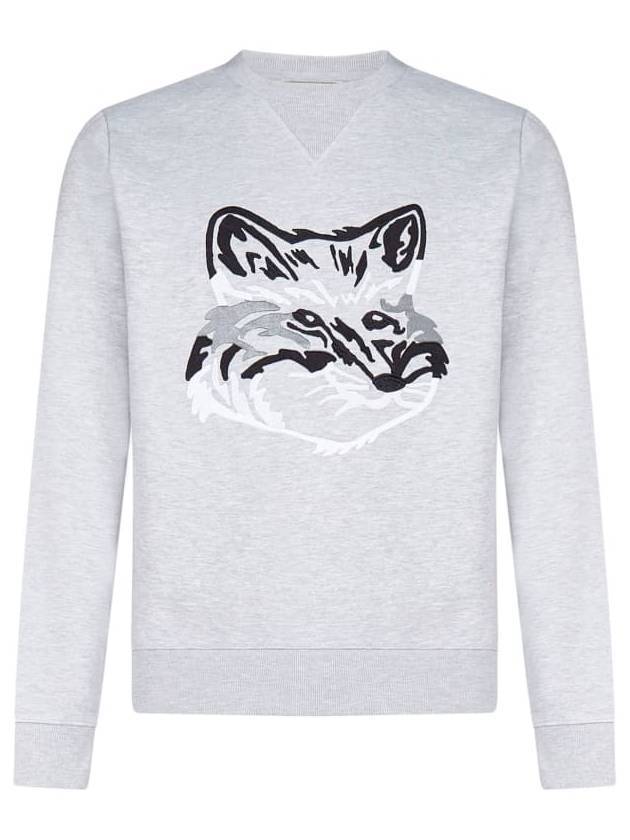 Big Fox Embroidery Round Neck Cotton Sweatshirt Grey Melange - MAISON KITSUNE - BALAAN 1