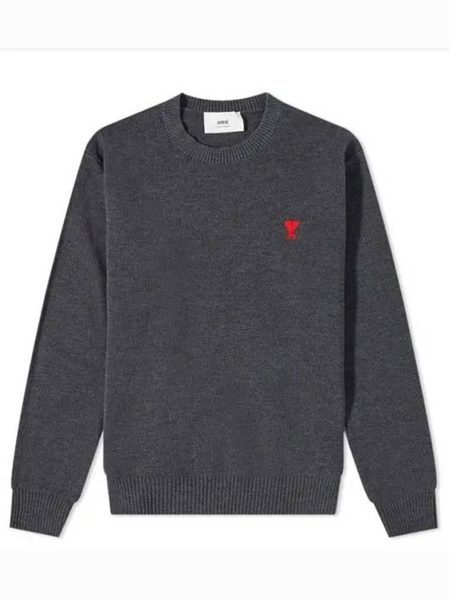 Heart Embroidered Logo Crew Neck Knit Top Heather Grey - AMI - BALAAN 2