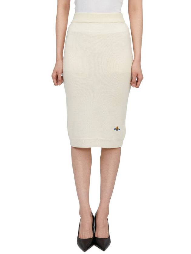 Women's Embroidered Logo Wool Pencil Skirt Ivory - VIVIENNE WESTWOOD - BALAAN 2