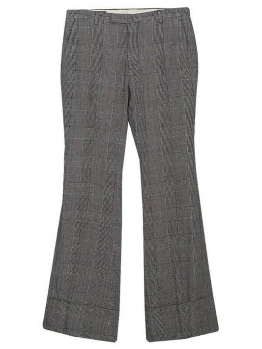 Prince Of Wales Wool Linen Straight Pants Grey - GUCCI - BALAAN 2