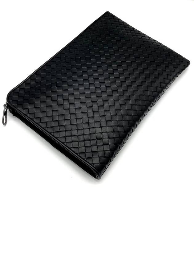 Intrecciato Weaving Zipper Medium Clutch Bag Black - BOTTEGA VENETA - BALAAN 6