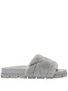 Triangle Logo Shearling Slippers Grey - PRADA - BALAAN 4